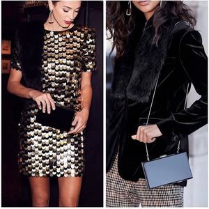 Rachel Zoe Box of Style clutch/evening glossy handbag black with silver chain.